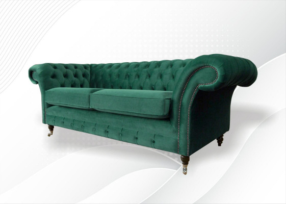 Chesterfield 3-místná zelená moderní designová pohovka pro obývací pokoj.
