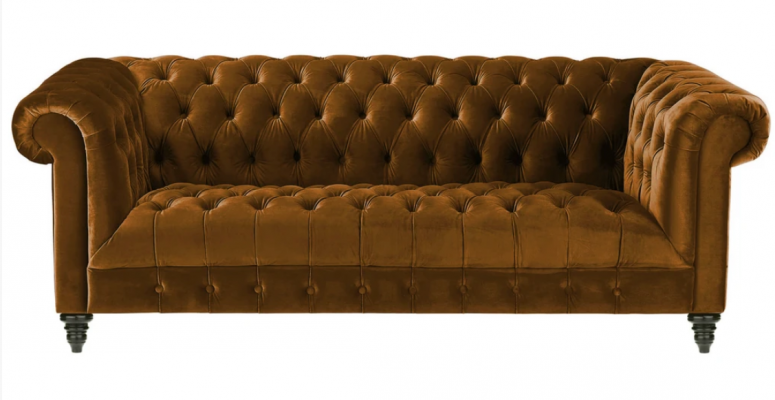 Trojsedačka Chesterfield hnědý textilní gauč Nový Originální design Pohovky Čalounění