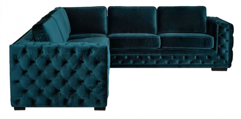 Zelená rohová sedací souprava Rozkládací pohovka Rovná sedací souprava Potah Nábytek Design Chesterfield