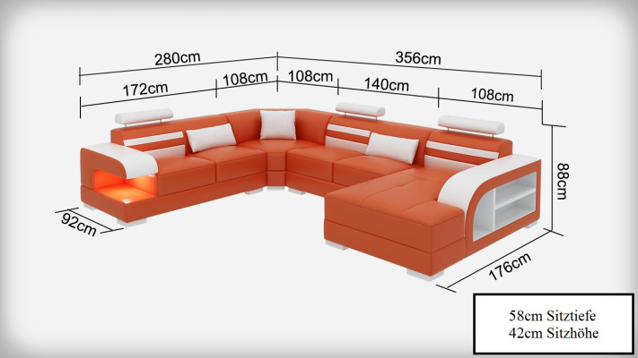 Ledersofa Couch Wohnlandschaft Ecksofa Eck Garnitur Design Modern Sofa + USB Neu