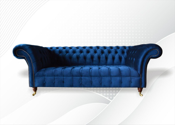 Chesterfield 3místná modrá designová pohovka potahovaná sametovou látkou luxusního materiálu