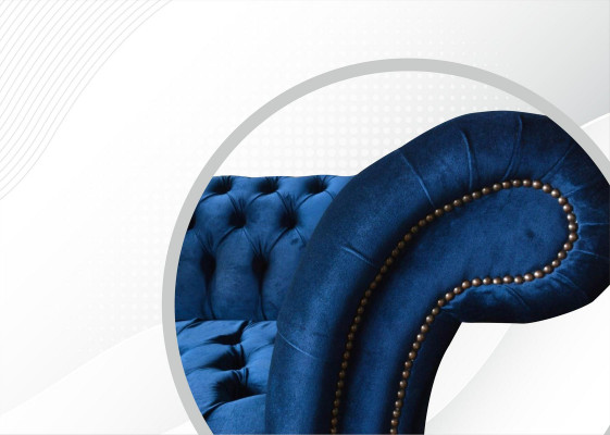 Chesterfield 3místná modrá designová pohovka potahovaná sametovou látkou luxusního materiálu
