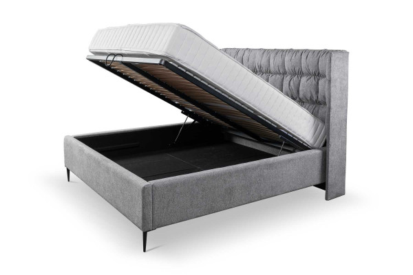 Šedá manželská postel Klasický design ložnice Elegantní látka postel