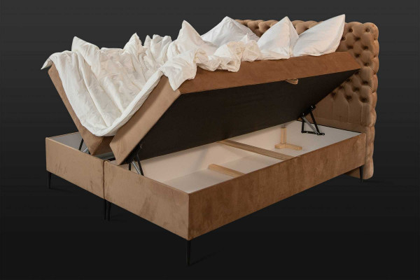 Textilní postel hnědá luxusní dvoulůžková postel Chesterfield designu ložnice