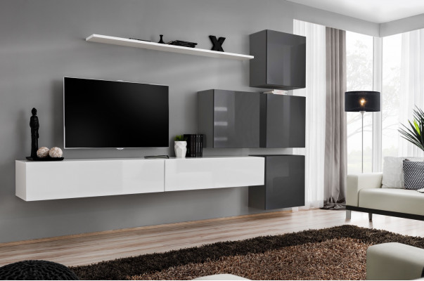Bílý TV stojan dřevěný nábytek sestava kompletní obývací stěna obývací pokoj set moderní.