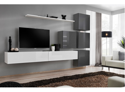Bílý TV stojan dřevěný nábytek sestava kompletní obývací stěna obývací pokoj set moderní.