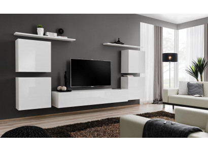 Kompletní sada 7 kusů Bílá obývací stěna Luxusní moderní zařízení obývacího pokoje Stojan na TV