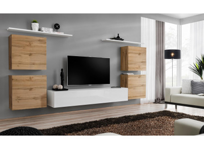 Luxus obývací pokoj rtv stěna skříň police tv dřevo stěna regály Nový.