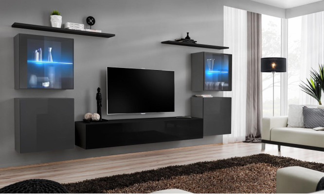 Moderní stěnná skříň Obývací pokoj Police na zeď Konferenční stolek TV stojan Designérská sada 7 kusů