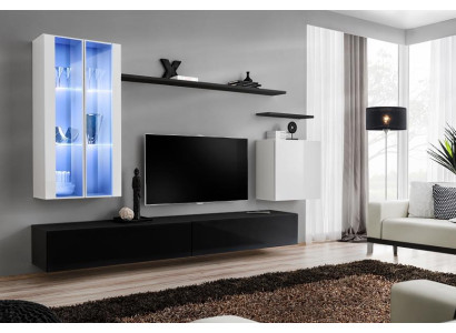 Obývací pokoj Černý TV stojan Designér Kompletní set Stěnná police Moderní Nový Nábytek