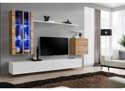 Bílý nový obytný stěnový TV stojan, stěnná skříň, dřevěný nábytek, luxusní moderní styl.