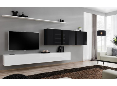 Bílá stěnová jednotka 2x TV stojan Nástěnná skříňka Nábytek do obývacího pokoje Designér