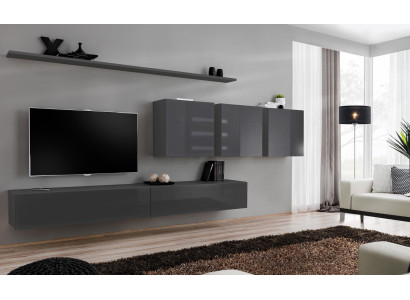 Moderní šedá stěna s TV stojanem designéra, komoda, dřevěný nábytek, skříň, zdi.