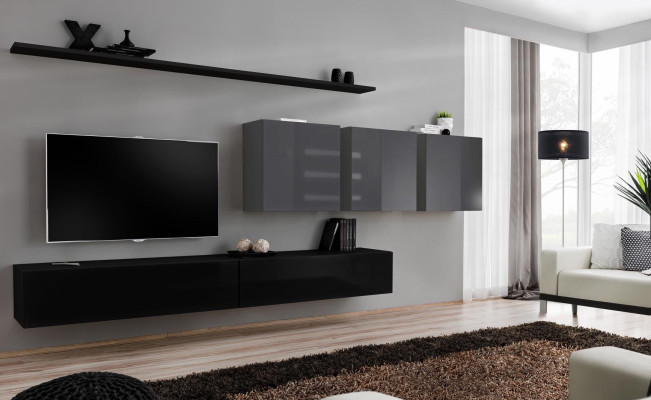 Designová stěnová jednotka s TV stojanem 3x skříně na zeď TV stojan střední TV stojan zařízení 7 dílné