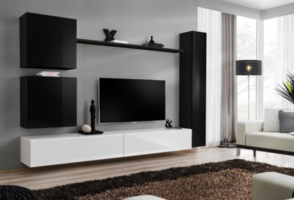 Černá stěnová jednotka designérská skříň TV stojan nábytek do obývacího pokoje moderní nový