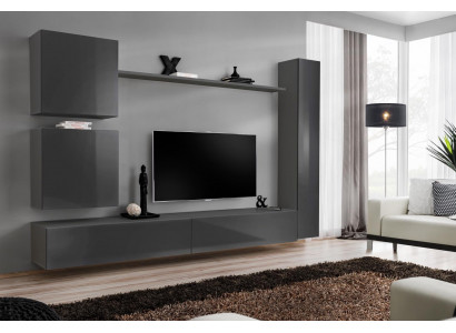 Stěnová jednotka Designový nábytek Šedá stěnná skříň Luxusní zařízení Dřevěný nábytek Moderní