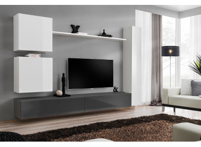 Wohnwand stěnová skříň Styl Moderní Vybavení Designer Bílý Regál TV Kredenc