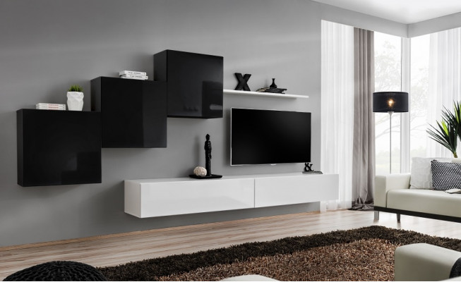 Kompletní designérský obývací pokoj 3x stěnné skříně Bílý Komoda 6dílný Obývací stěna Nový