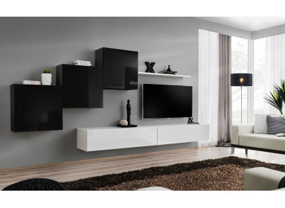 Kompletní designérský obývací pokoj 3x stěnné skříně Bílý Komoda 6dílný Obývací stěna Nový