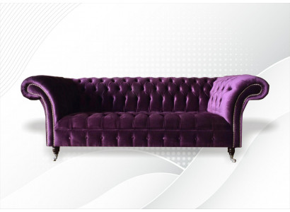 Chesterfield 3místná Violett látková designová pohovka tapicírovaná sedačka nová textilní.