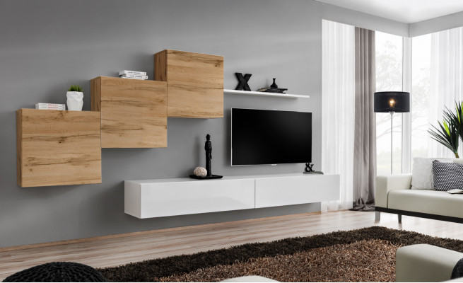 Luxus sada 6 kusů nábytkové stěny, policový systém, regál na stěnu, designový obývací pokoj.