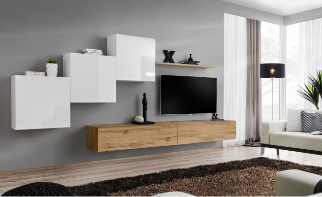 Obývací pokoj TV stojan 3x nástěnná skříňka regál na zeď luxusní design sideboard stěnová jednotka.