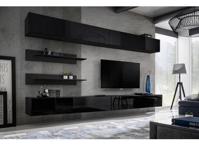 Obývací pokoj, police na zeď, set 6 dílů. Designová stěnová jednotka, design stěnná skříň.