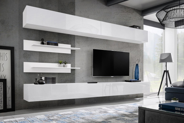 Bílá stěnová jednotka do obývacího pokoje set 6 kusů Luxus Moderní nábytek ze dřeva Stojan na TV