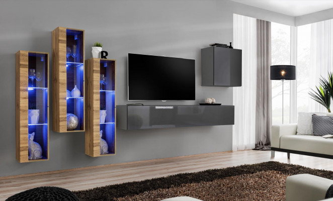 Luxus Wohnwand šedá lesklá TV stojan designérský komoda obývací pokoj set