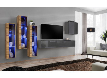 Luxus Wohnwand šedá lesklá TV stojan designérský komoda obývací pokoj set