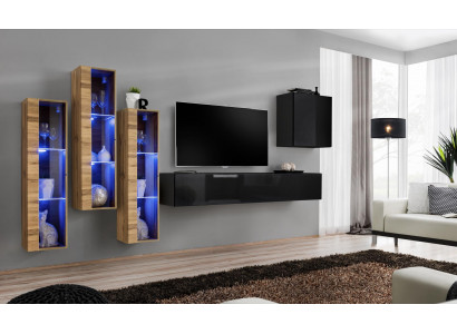Stěna v obývacím pokoji nábytek luxusní lesk TV stojan černé dřevo kompletně nové.