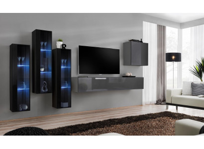 Designer šedá obývací stěna s TV stojanem Kompletní lesklý sideboard stěna skříň