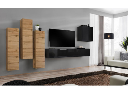 Wohnzimmer stěna Skříň na zeď televizní nábytek Obývací pokoj vybavení TV stojan Moderní Černá