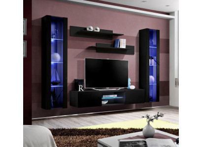 Garnitur rtv Set 5 kusů. Černá obývací stěna Skříň na zeď TV stojan Design Nový