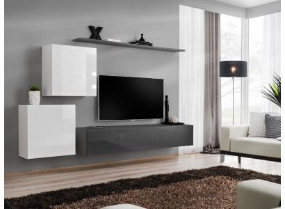 Živá stěna Obývací pokoj Set Šedá Jídelní stůl Regál na stěnu 4 kusový set Designové dřevo Nové