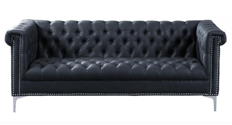 Černý třísedák Chesterfield moderní design pohovka kožená sofa designový nábytek