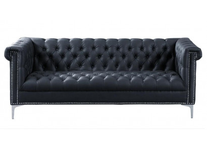 Černý třísedák Chesterfield moderní design pohovka kožená sofa designový nábytek