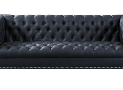Černý třísedák Chesterfield moderní design pohovka kožená sofa designový nábytek