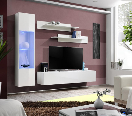 Obývací pokoj nábytek Bílý Obývací stěna Designér Luxus TV Stojan Plovoucí Vitrína Regály