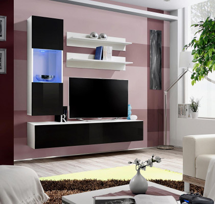 Luxusní nábytek z masivního dřeva se stěnovou jednotkou od designéra, kompletní set 4 kusů do obývacího pokoje.