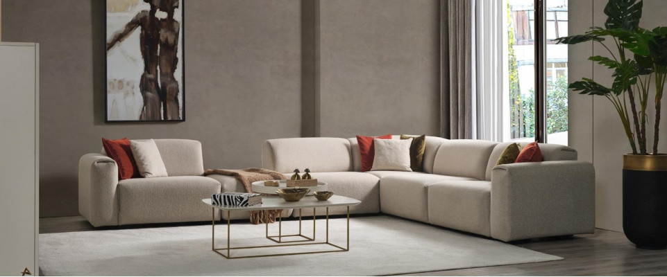 Beige obývací pokoj Sofa Designer rohová sedací souprava L-Form Luxus Couch Polstermöbel