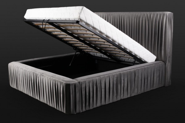 Šedá manželská postel s dreveným nábytkem Návrh elegantní látky klasický nábytek nový