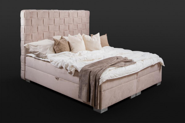 Béžová ložnice postele čalouněná postel Chesterfield textilní látková nová