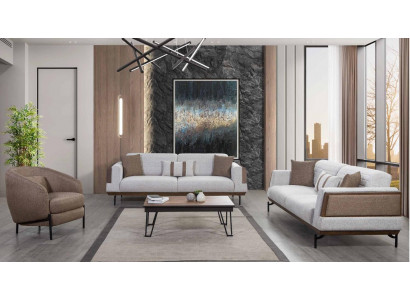 Šedohnědá sedací souprava 3+3+1 místečko obývákový set + luxusní konferenční stolek