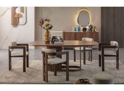 Moderní jídelní set jídelní stůl 4x židle komoda zrcadlo designový nábytek