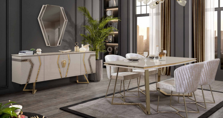 Designer Bílá jídelní sestava jídelní skupina jídelní stůl 4x židle 7dílná