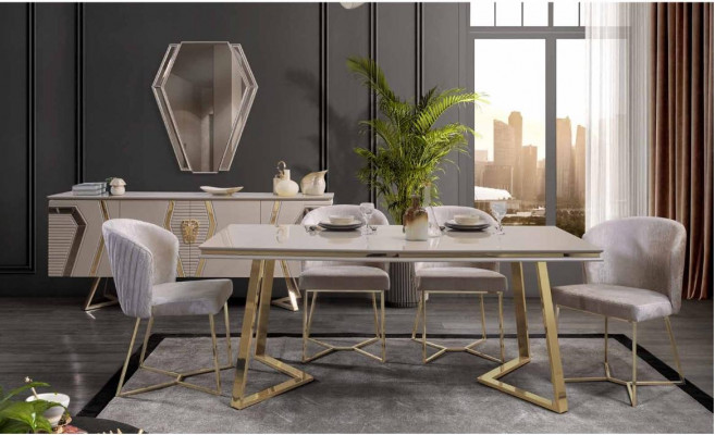 Designer Bílá jídelní sestava jídelní skupina jídelní stůl 4x židle 7dílná