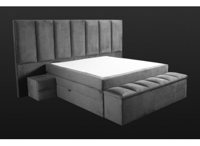 Šedá manželská postel + 2x noční stolky, klasický design ložnice elegantního nábytku.