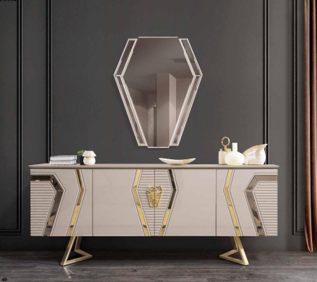 Luxus bílo-zlatá komoda s zrcadlem Designer Sideboard dřevěný nábytek