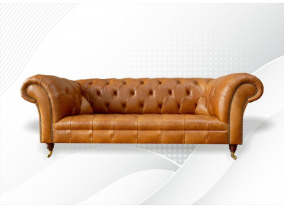 Chesterfield 3-místná pohovka v ořechově hnědém moderním designu z kůže Kreativní nábytek